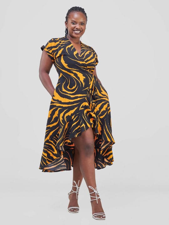 Savannah Majesty Tiger Print Dress - Mustard / Black Print