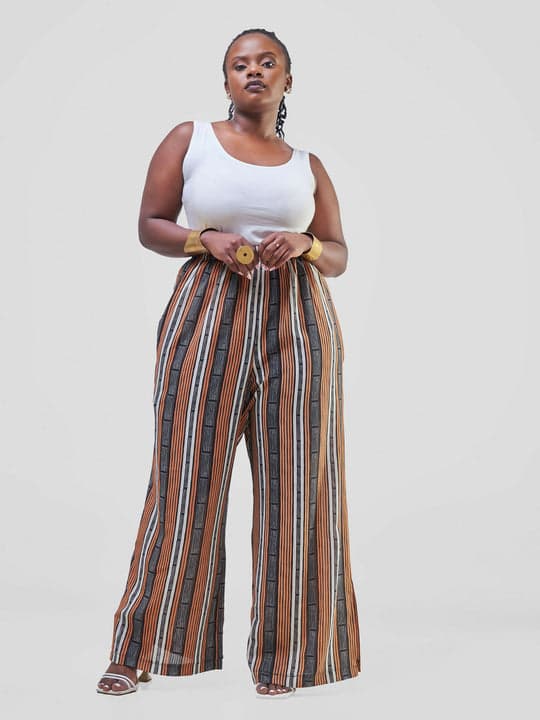 Urban Stripes Palazzo Pants - Brown Print