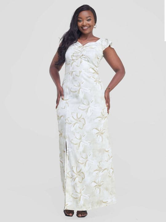 Malkia Hive Sun Dress - Cream Floral