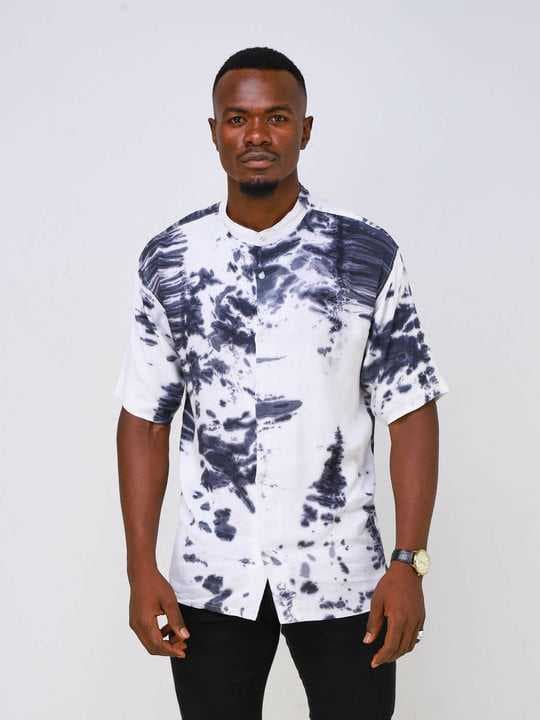 Nivae Tie & Dye Chinese Colar Shirt Black Print