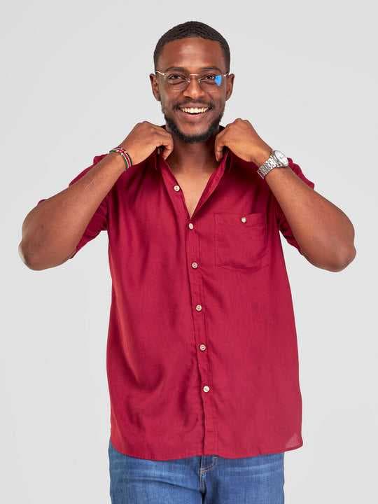 Sw Men's Linen Button Down Shirt- Burgundy