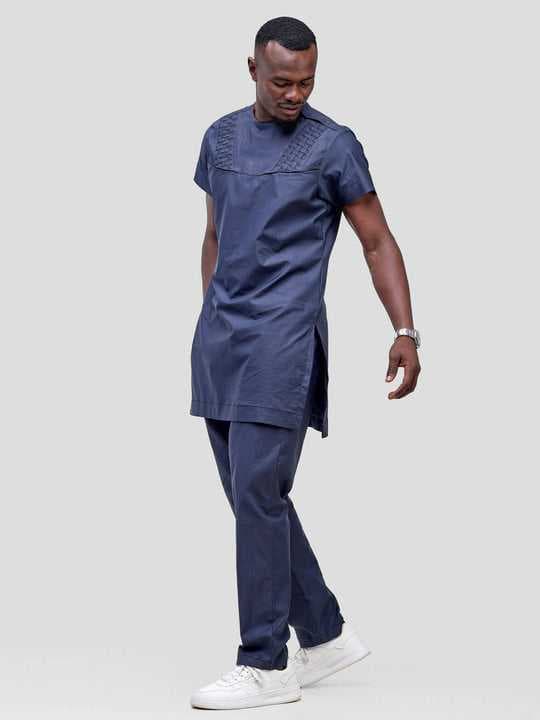 Nefpatra Men's Dashiki - Navy Blue