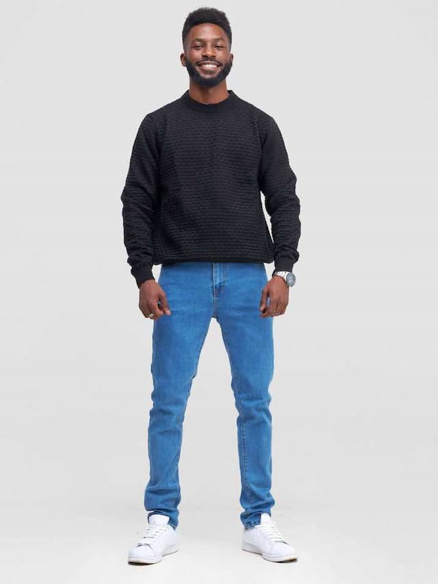 Anel's Knitwear Sw Men's Round Neck Sweater - Black