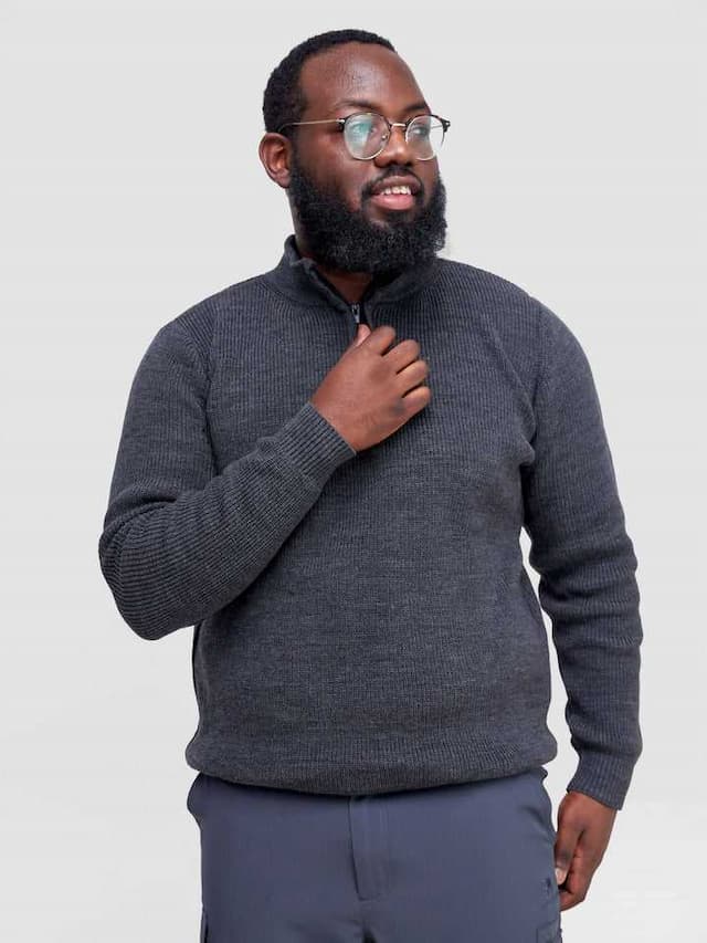 Anel's Knitwear Sw Men's Half Zipped Sweater - Grey