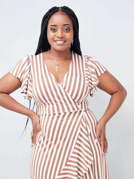 Elsie Glamour Amira Maxi Dress - Brown/White Print