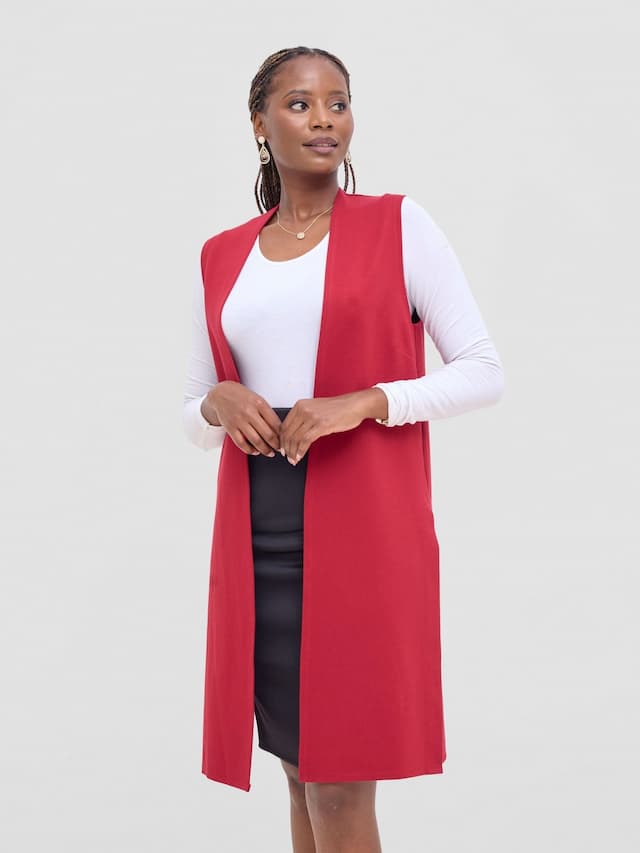 Vivo Waridi Sleeveless Overcoat - Wine Red