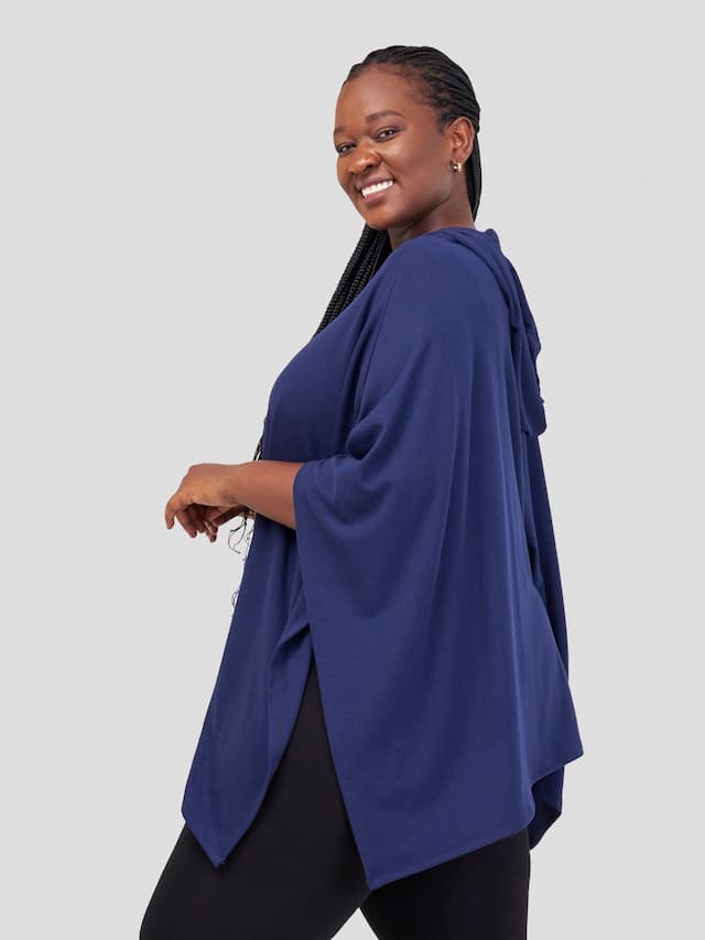 Vivo Jira Hooded Poncho - Navy Blue