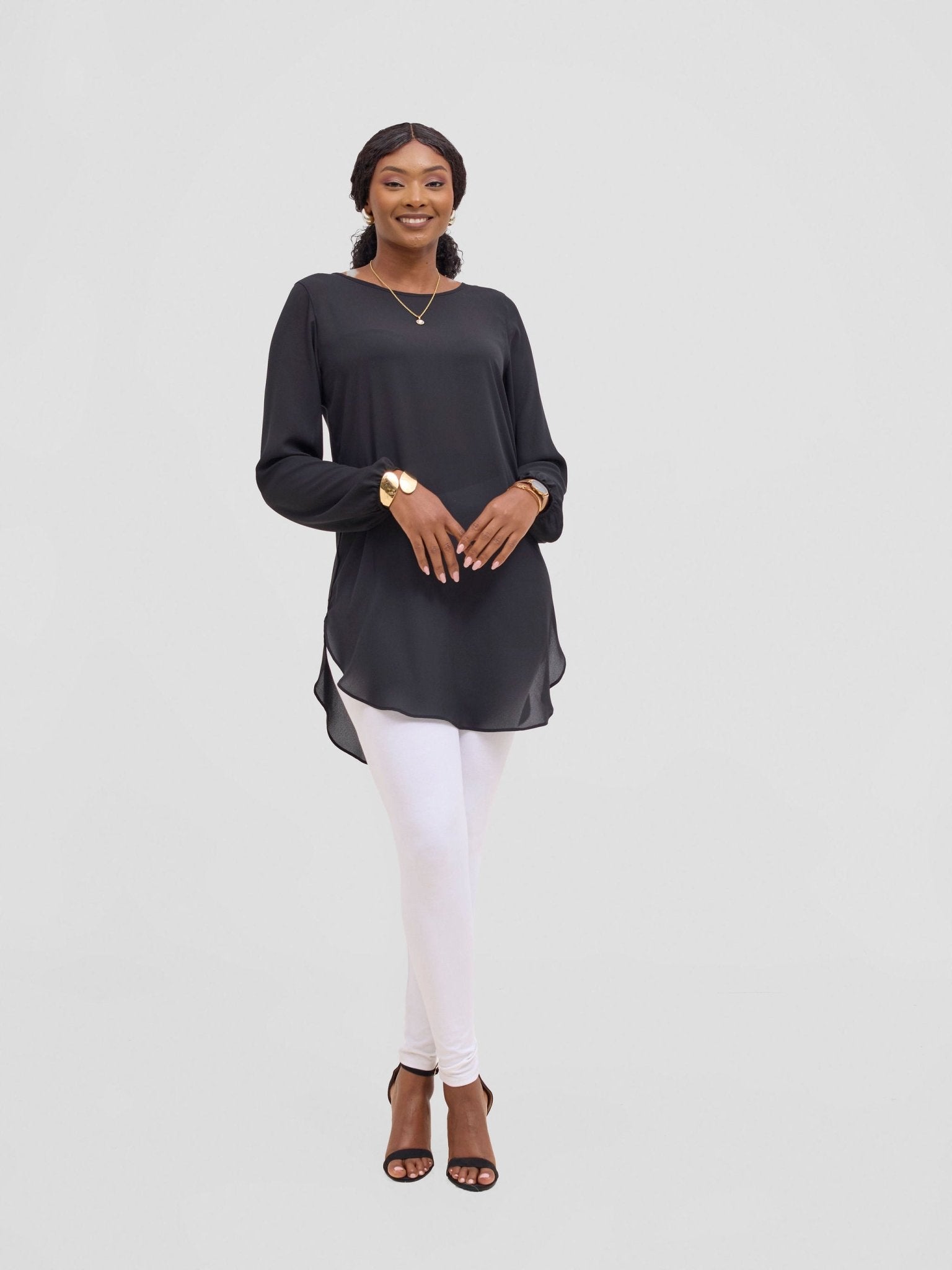 Vivo Basic Tsavo Scalloped Chiffon Top - Black