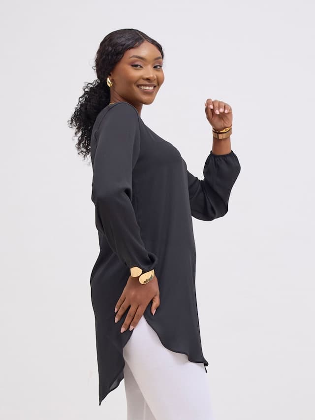 Vivo Basic Tsavo Scalloped Chiffon Top - Black