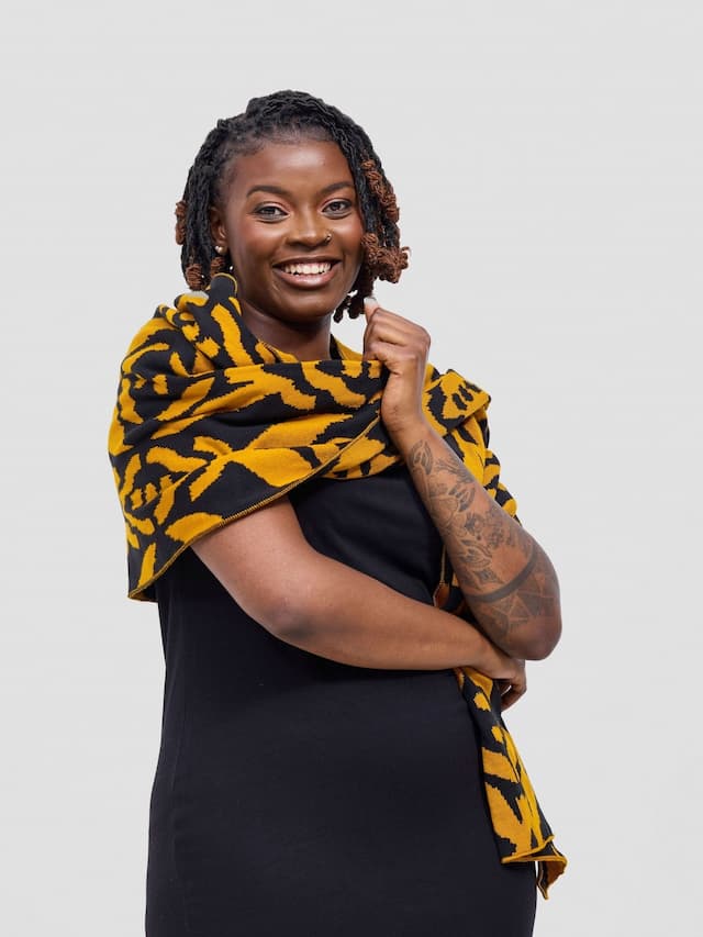 Vivo Lalani Scarf Without Fringes - Mustard / Black  Ukwi Print