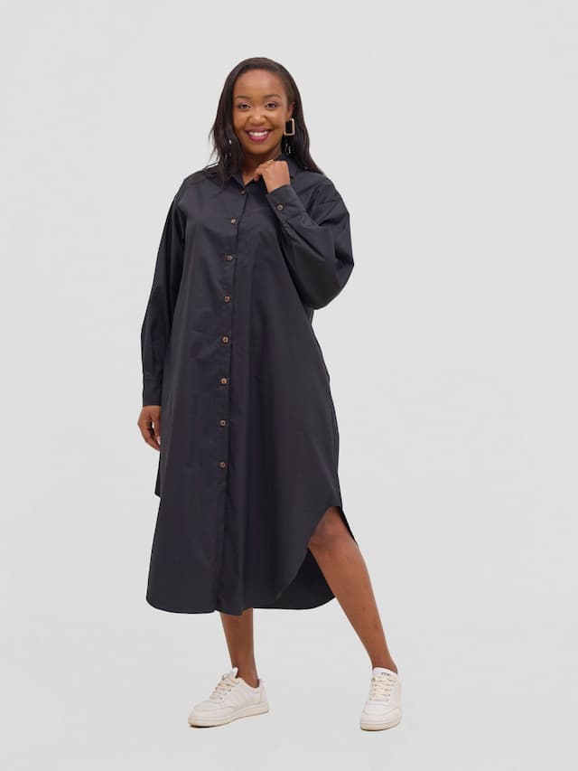 Safari Mansi Bishop Sleeve Shacket - Black