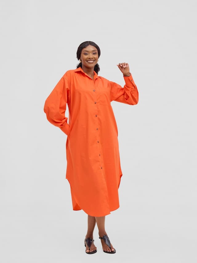 Safari Mansi Bishop Sleeve Shacket - Orange