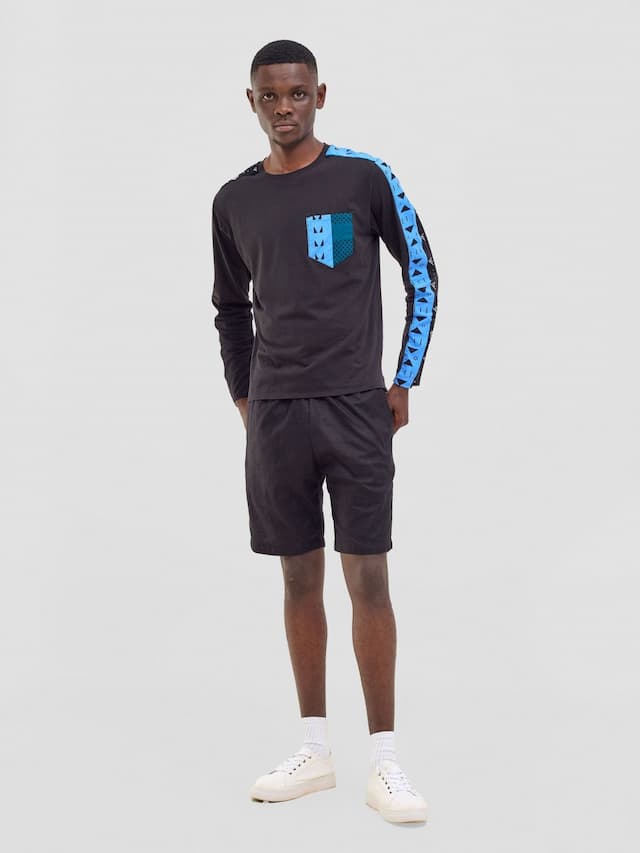 Safari by Vivo Men's Long Sleeve T-shirt - Black / Elmi Print