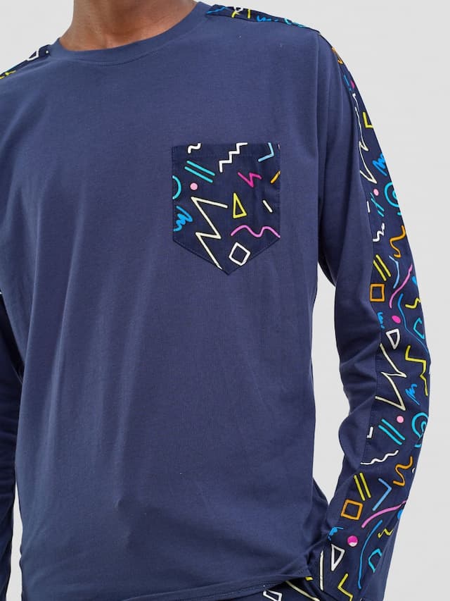 Safari by Vivo Men's Long Sleeve T-shirt - Navy / Tari Print