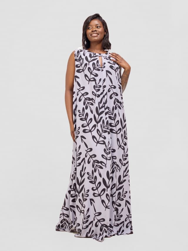 Vivo Ava Tent Maxi Dress - Grey / Black Jilo Print