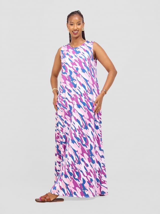 Vivo Lumi Back Pleat Maxi Dress - Pink /  Burgundy Isi Print