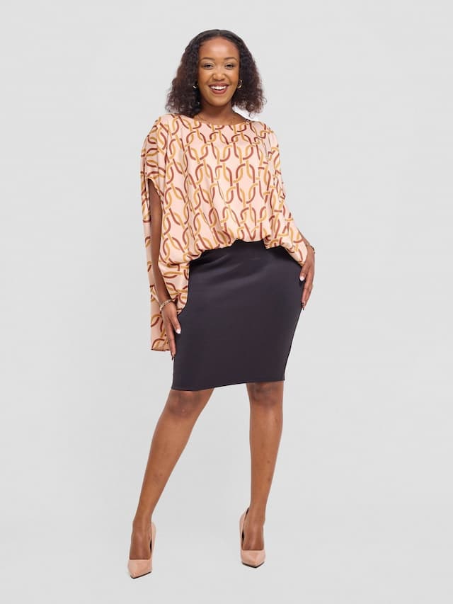 Vivo Amai Hi-Low Top - Taupe Wingu Print