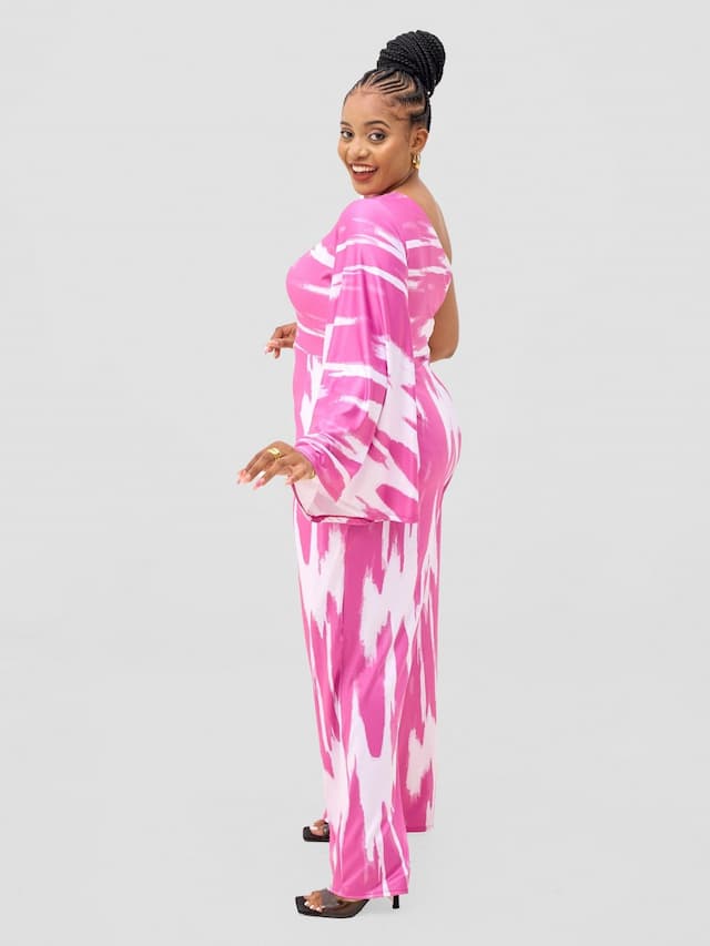 Vivo Yene Jumpsuit - White / Burgundy Shibori Print