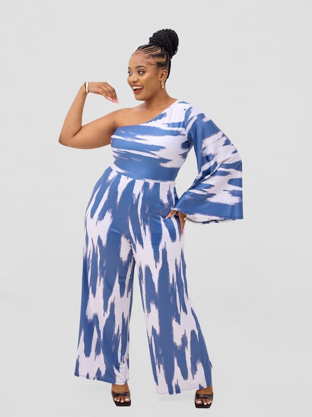 Vivo Yene Jumpsuit - White / Teal Shibori Print