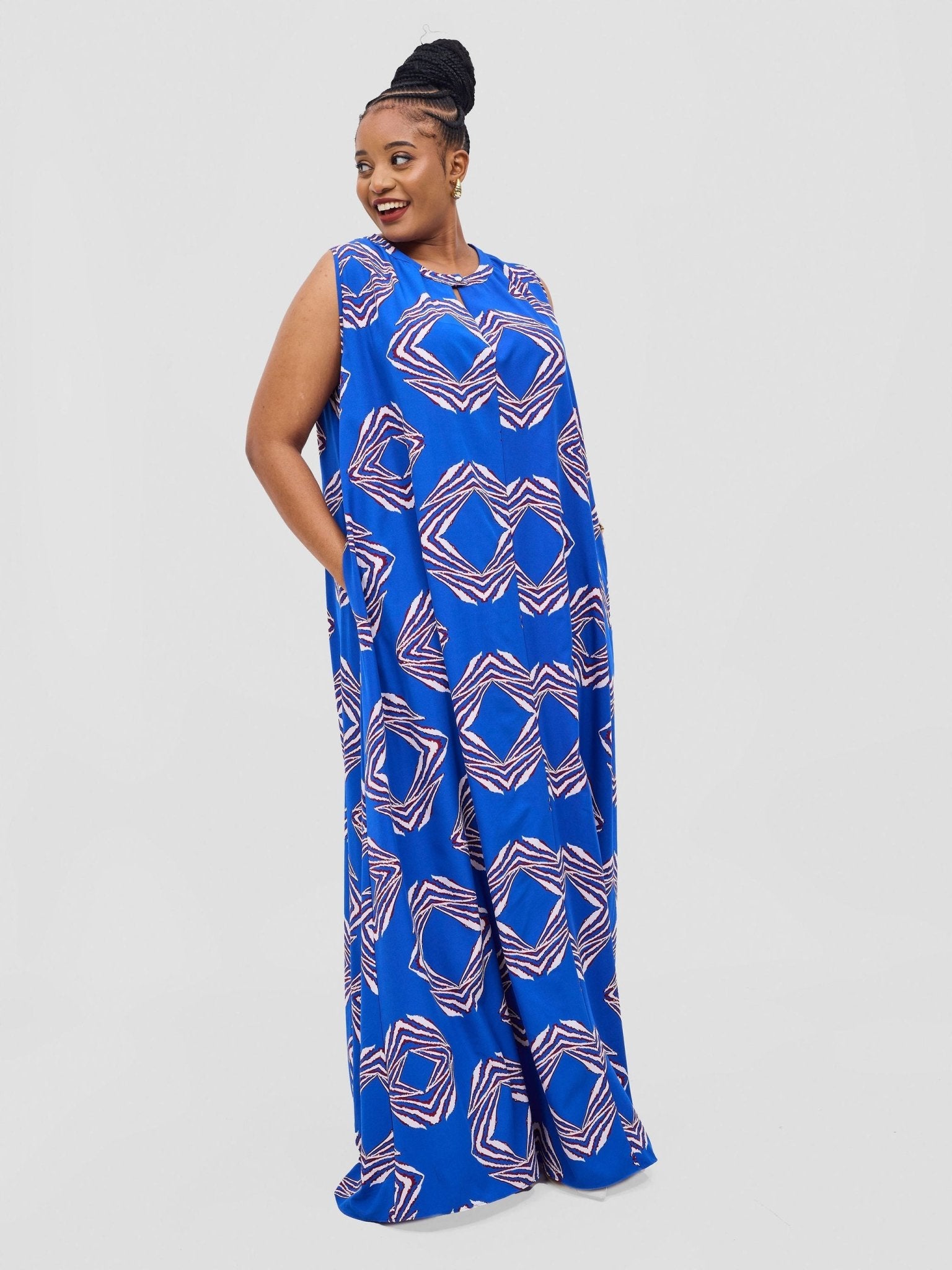 Vivo Ava Tent Maxi Dress - Blue White Print