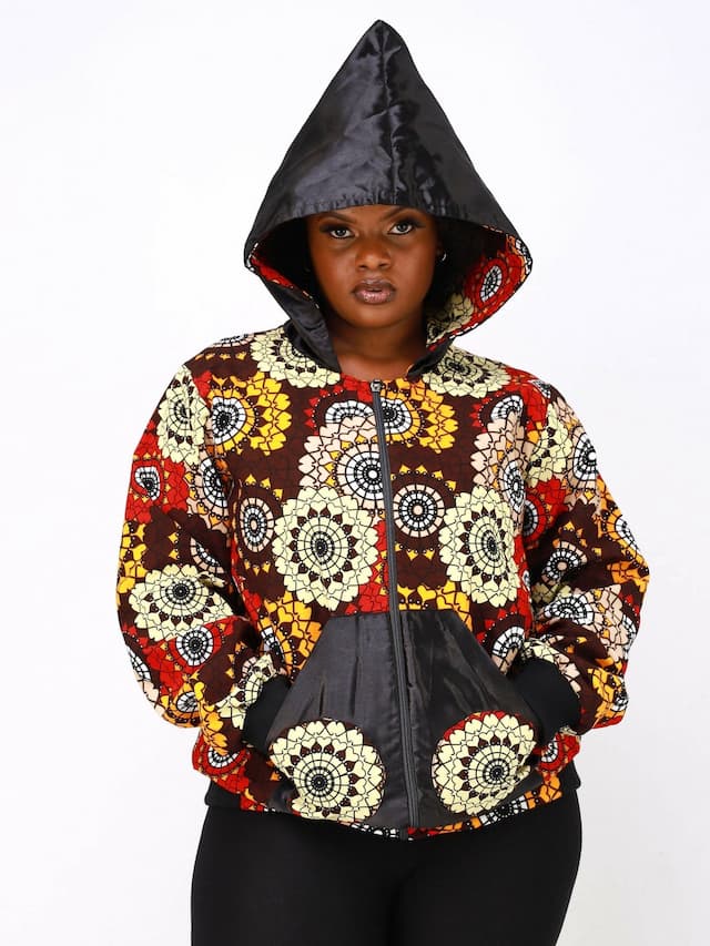 Wsc Pambo Nef Africanprint Bomber With Hoodie - Brown