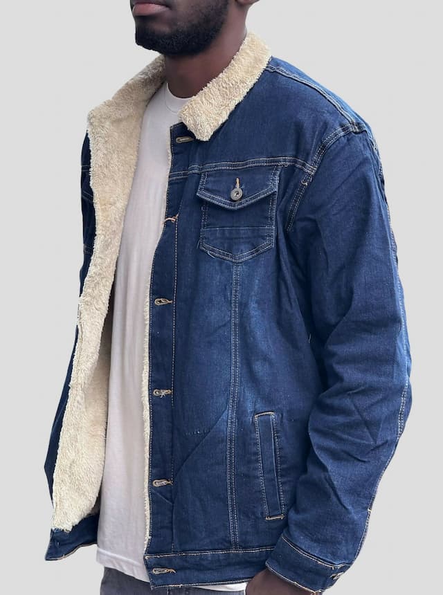 Stylish Brothers Fur Denim Jacket - Blue