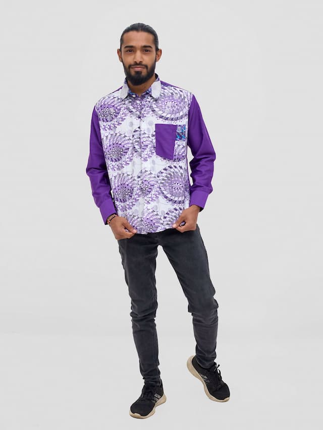 Mendilines Warm African Shirt - Purple / White