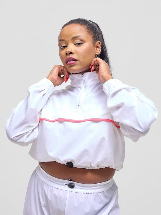 Zoya Vasha Midriff Jacket - White / Neon Pink