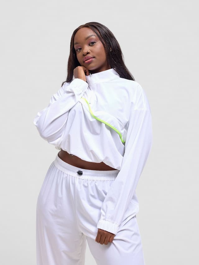 Zoya Vasha Midriff Jacket - White / Neon Green