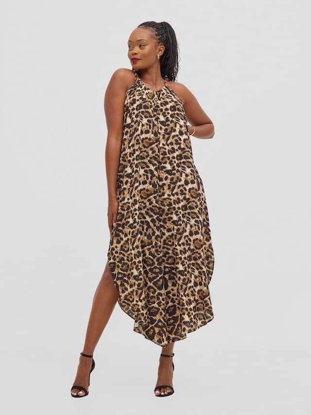 Vivo Maisha Strappy Culotte Jumpsuit - Brown Animal Print