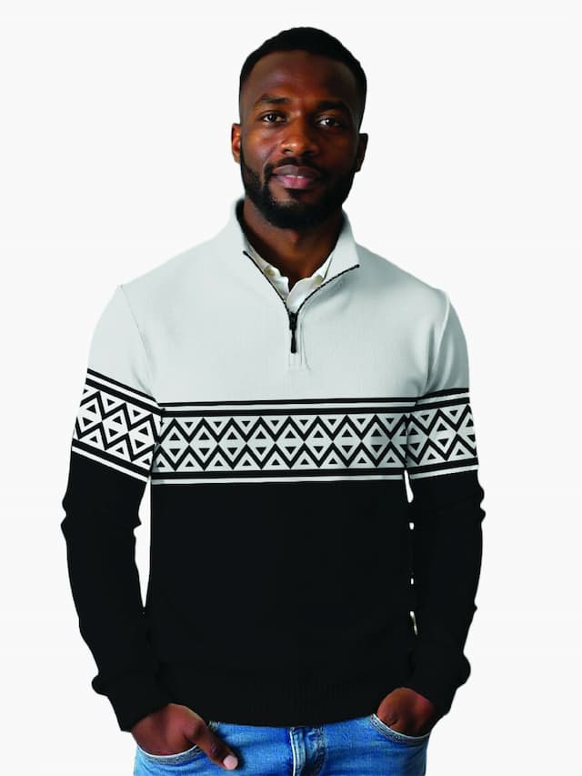 Kitu Kali Knitwear Half-Zip Sweater - Black / Grey