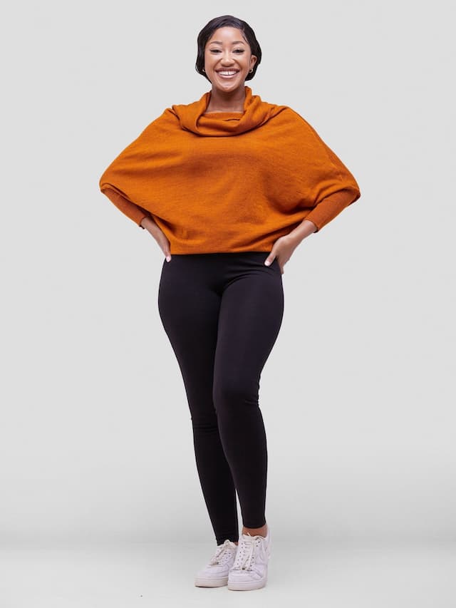 Vivo Basic Short Dolman Sweater - Mustard / Rust
