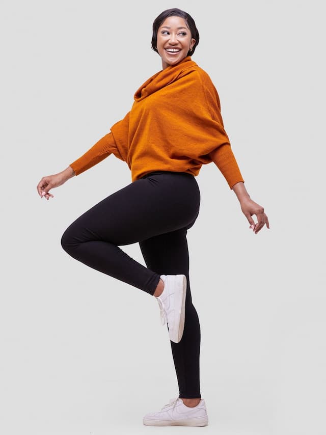 Vivo Basic Short Dolman Sweater - Mustard / Rust