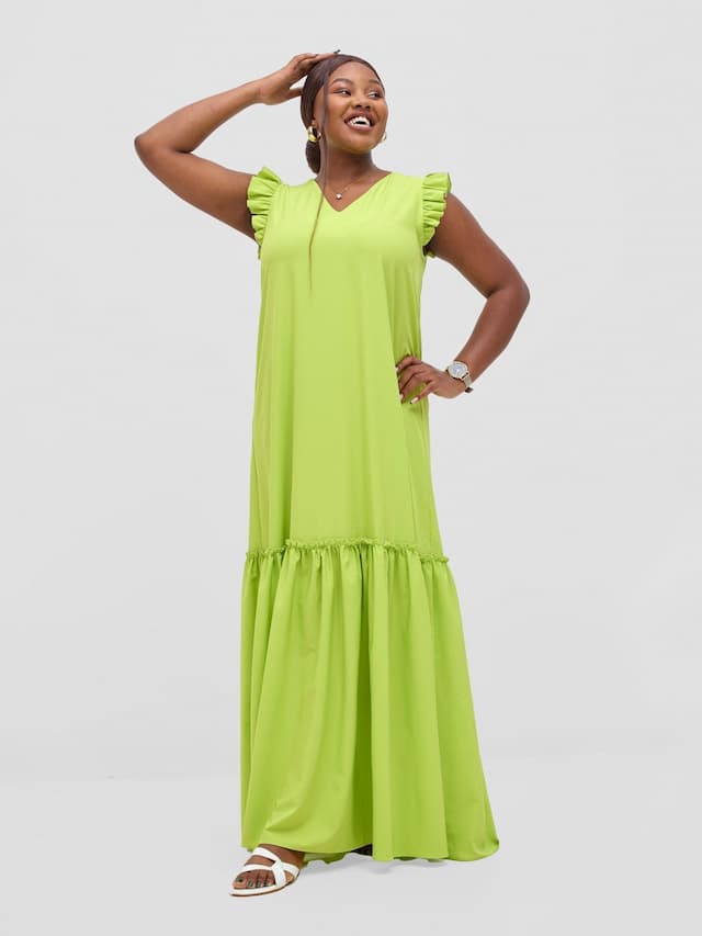 Vivo Nasinka V-Neck Maxi Dress - Lime