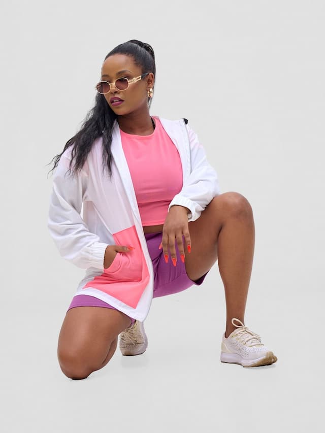 Zoya Vasha Hooded Jacket - White / Neon Pink