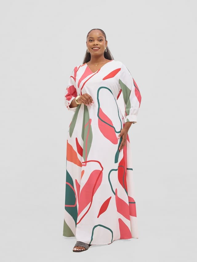 Vivo Hadiya Tie Maxi Dress - Red / Green Shira Print