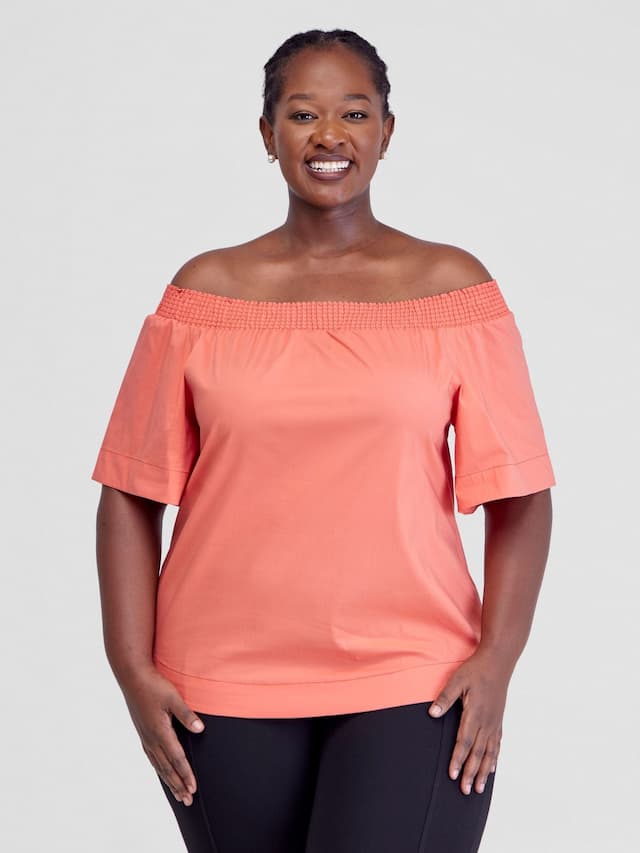 Safari Zene Off Shoulder Top - Coral