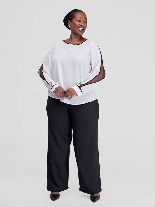 Vivo Vinna Slit Sleeve Top - White / Black