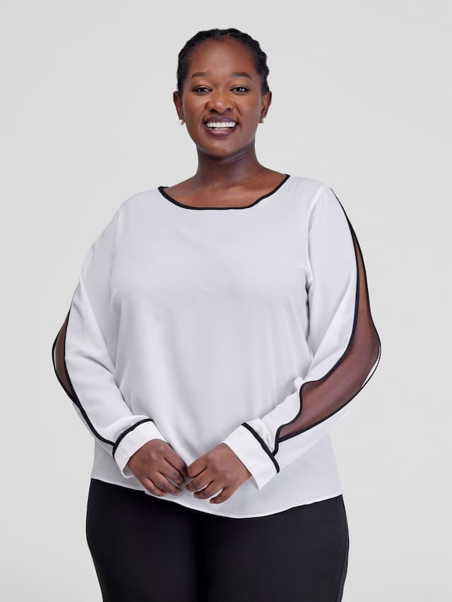 Vivo Vinna Slit Sleeve Top - White / Black