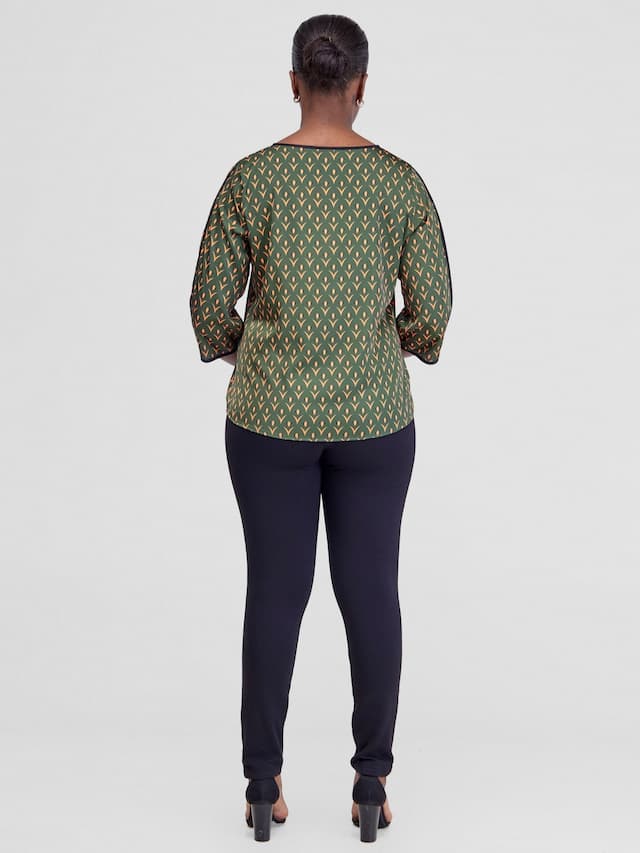 Vivo Vinna 3/4 Sleeve Top - Hunters / Orange Nina Print