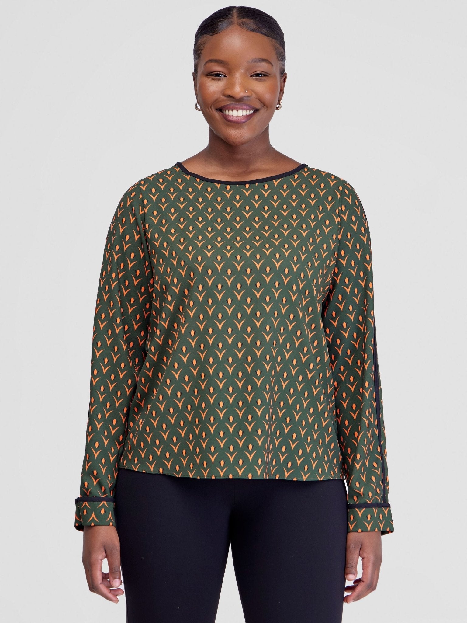 Vivo Vinna Slit Sleeve Top - Hunters / Orange  Nina Print