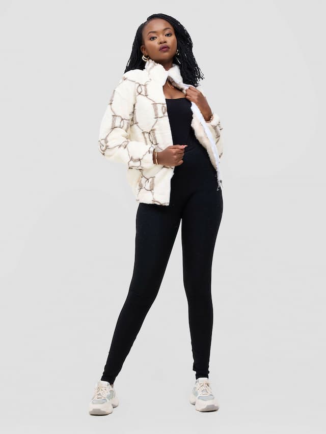 Warm Sweater Jacket - Cream / Brown