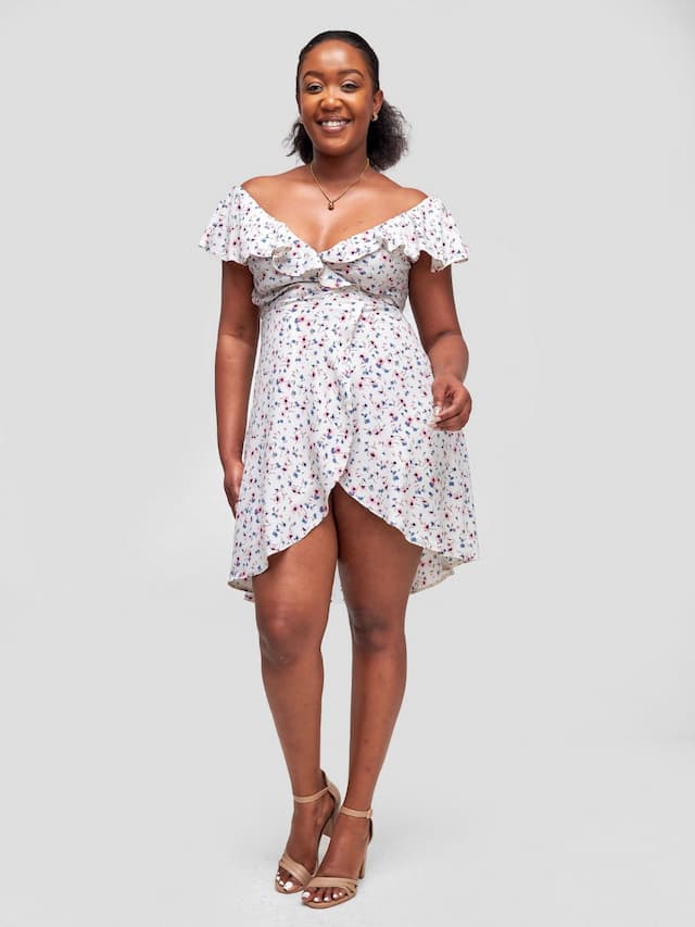 Tuli Lerato Wrap Dress - White Floral Print