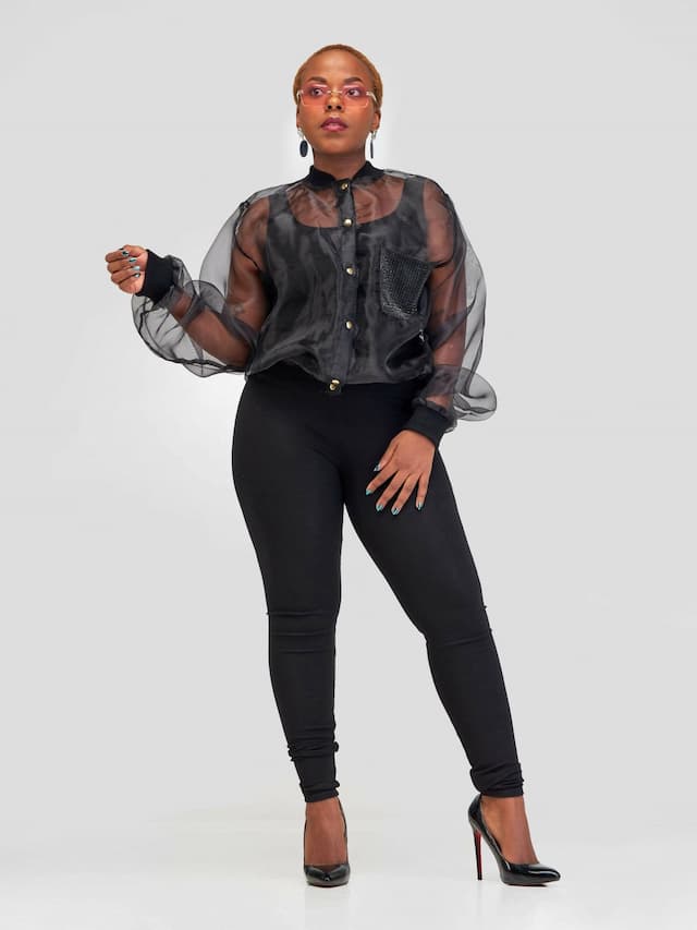 Vazi Afriq Organza Bomber Jacket - Black