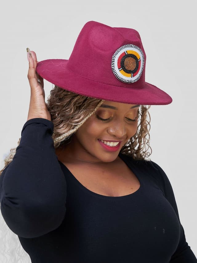 Beaded Fedora Hat - Maroon