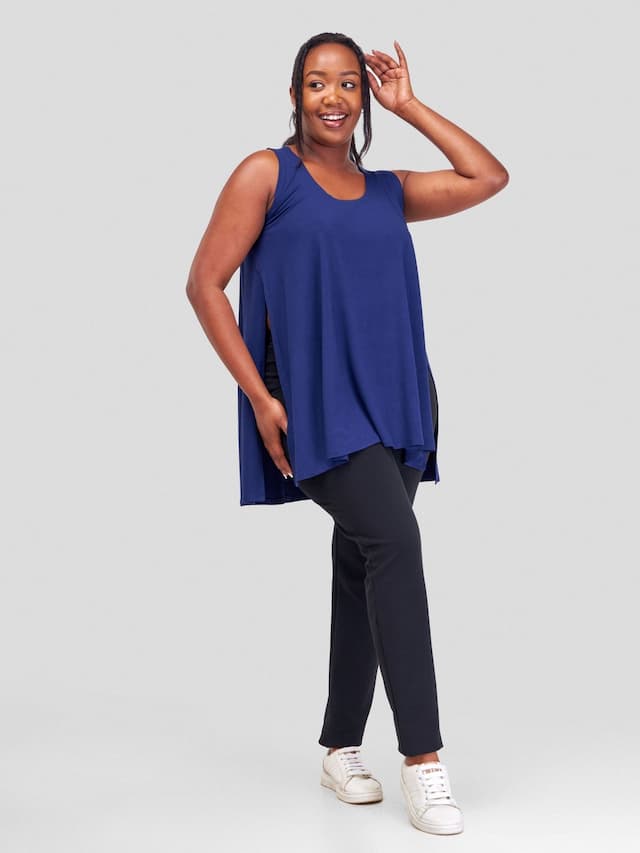 Vivo Amara Sleeveless High Low Top - Navy