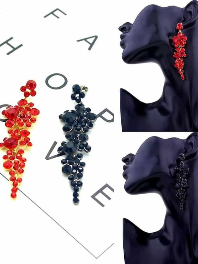 Tuli Cluster Drop Stone Earrings - Red & Black