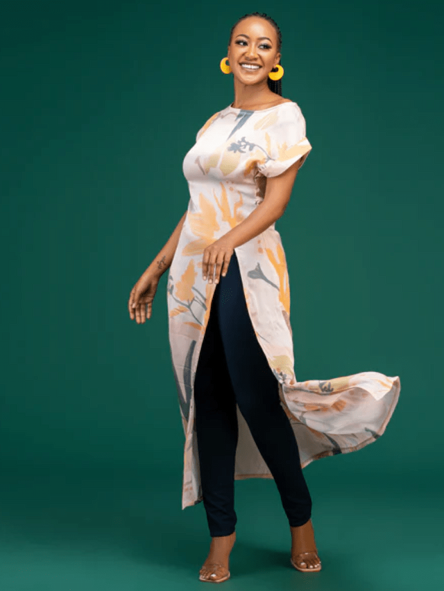 Tuli Talia Silk Maxi Top With Slit - Peach Print