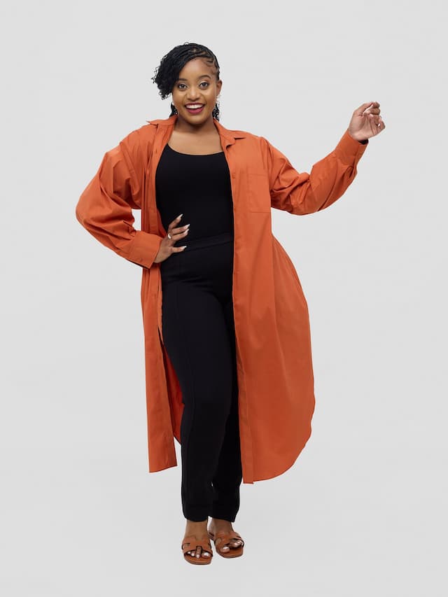 Safari Mansi Bishop Sleeve Shacket - Rust