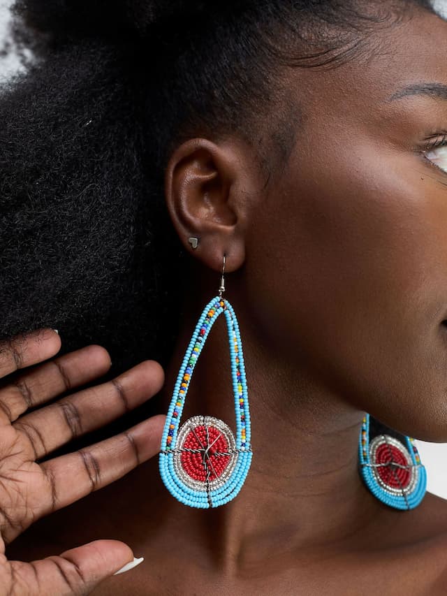 Big oval Long Earring - Blue